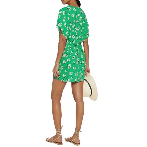VIX Paula Hermany Petals Way Wrap-Effect Floral-Print Voile Mini Dress Green XS - Picture 2 of 12